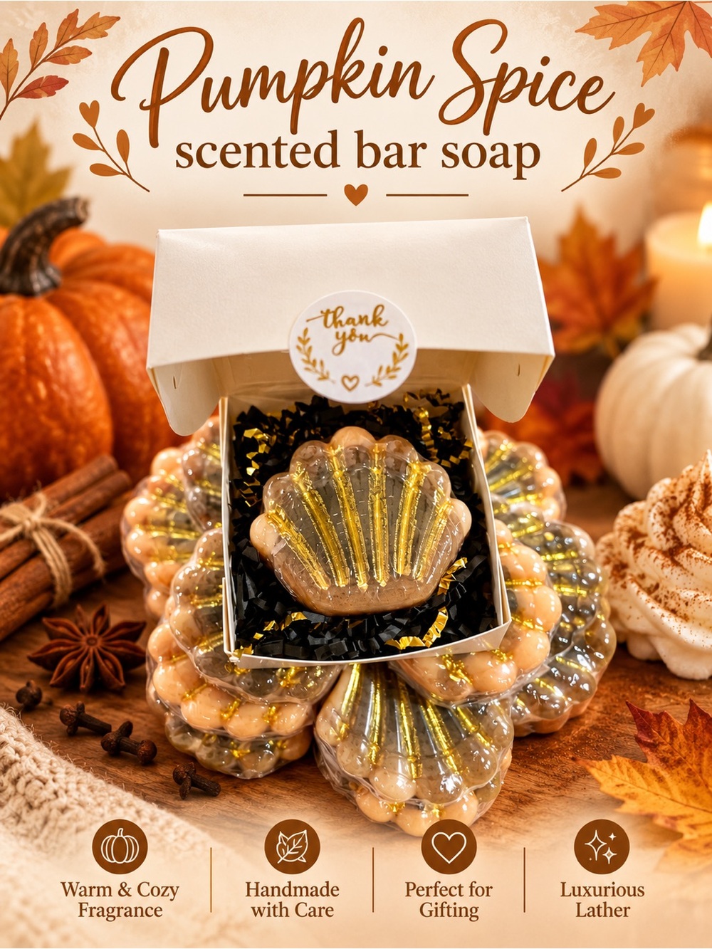 Hand Crafted “Pumpkin Spice” Scented Bar Soap Infused With Aloe Vera